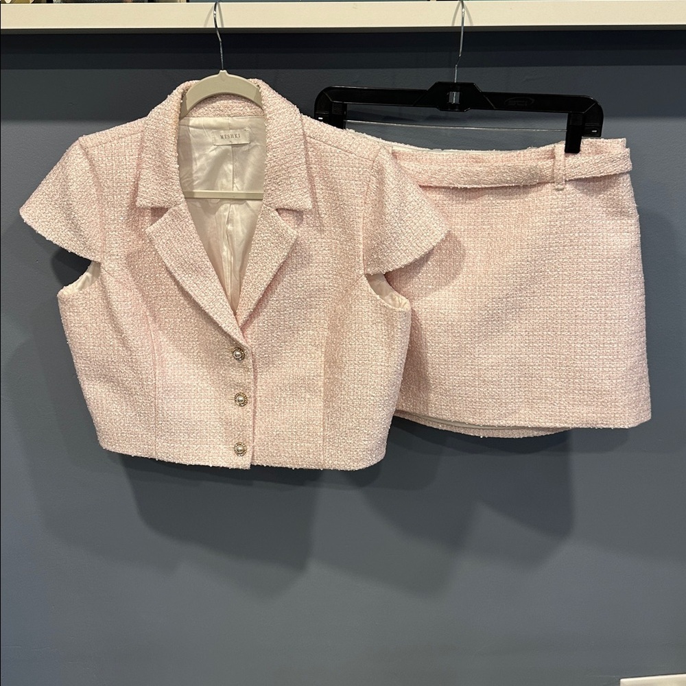 Meshki Mercer Pink Tweed Top and Skirt Set in Fairy Floss Size XL - Picture 3 of 12